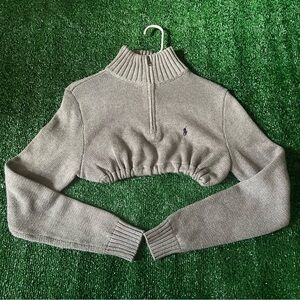 Gray Reworked POLO RL Sweater- super cropped